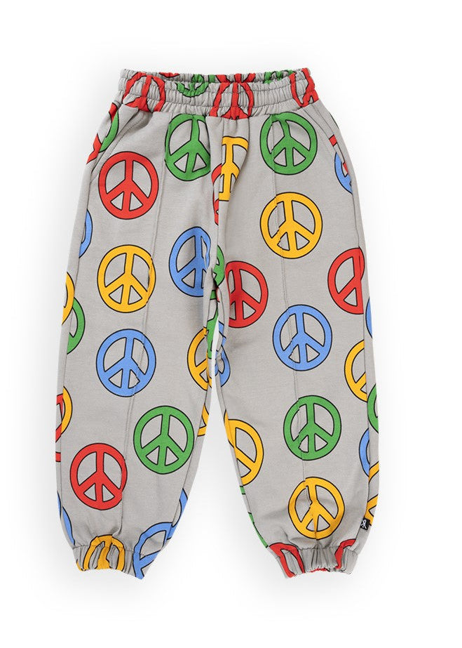 Close-up of CarlijnQ Peace joggers waistband and elastic cuff — organic cotton kids sweatpants detail