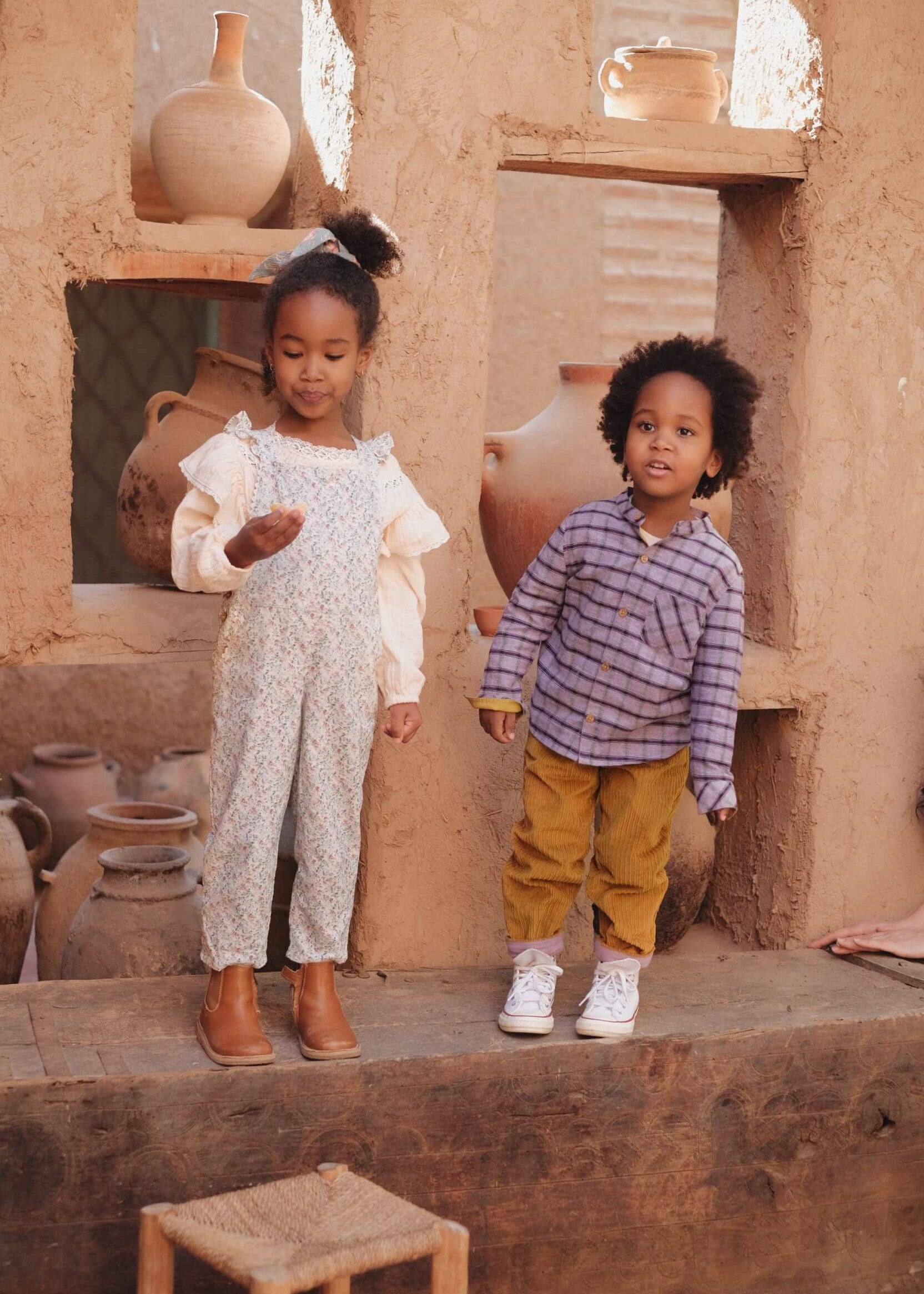 Organic cotton kids clothing by Louise Misha – boys Akir shirt in purple checks, ethically made in India | Milimilu