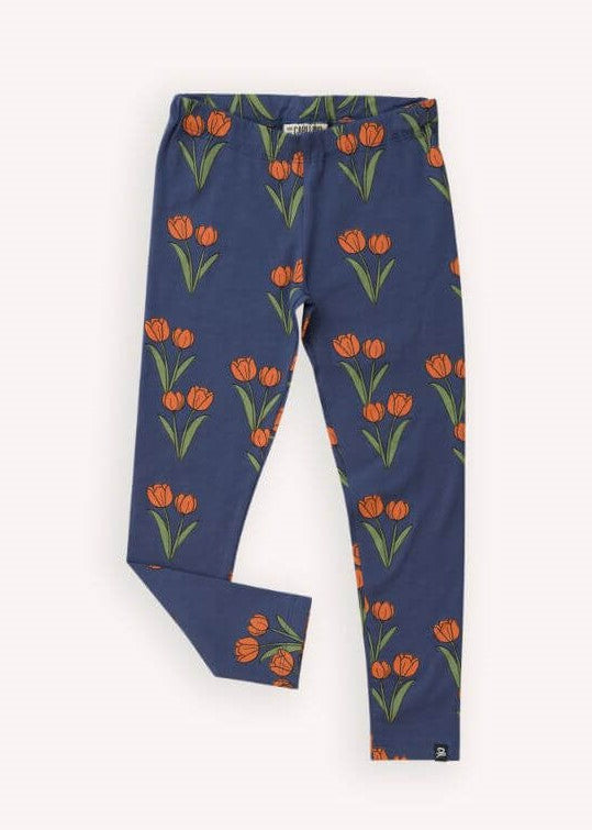 Detail of tulip print organic cotton girls leggings — eco-friendly kids fashion by CarlijnQ MiliMilu
