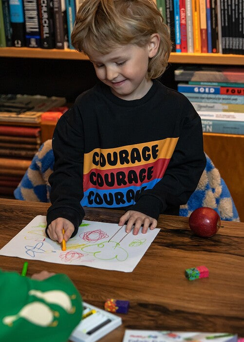 Kids black organic cotton sweater with Courage print - MiliMilu