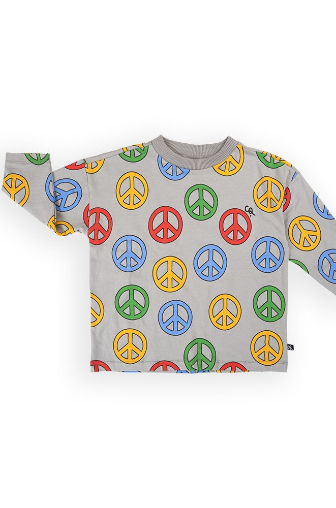Shop organic cotton kids long sleeve oversize top in bold and bright print - Peace. Explore our organic cotton kids clothing collection Peace. Also best kids presents and gifts