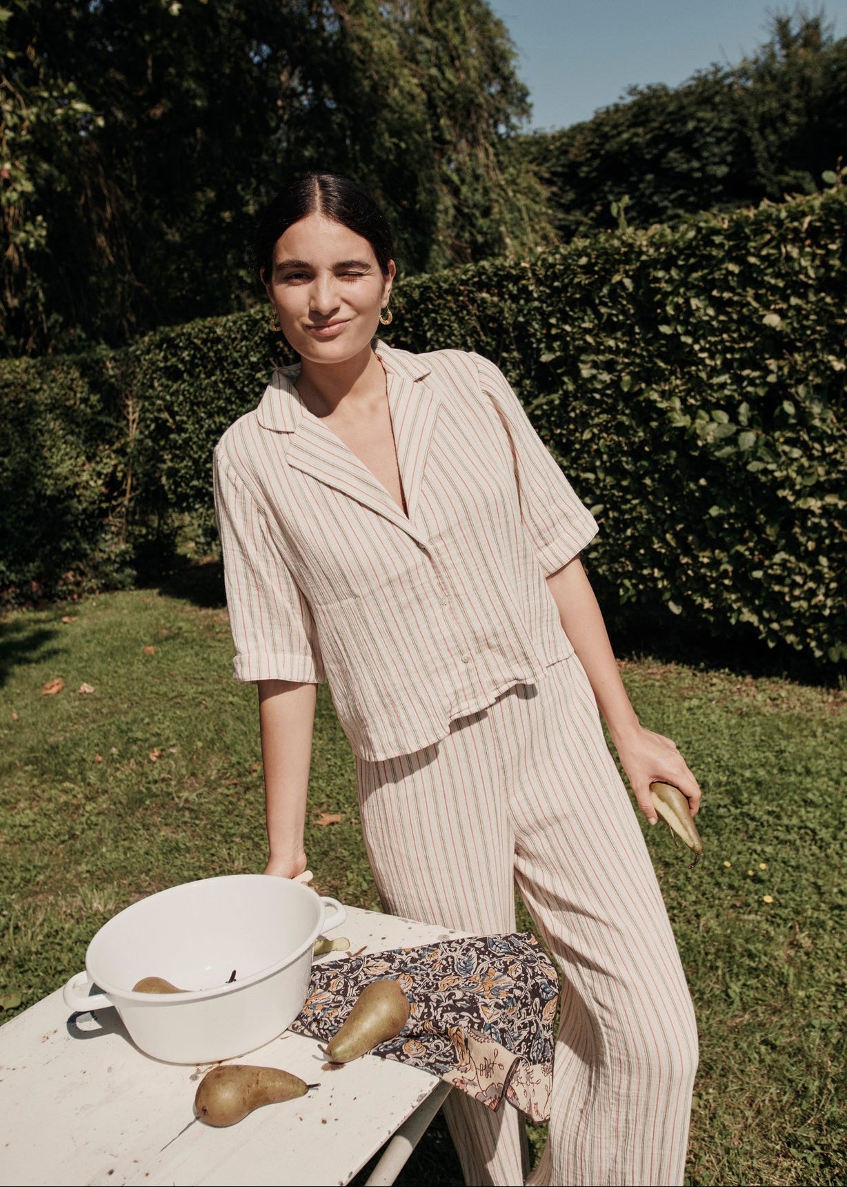 Louise Misha Louka women's pyjama set stripes - organic cotton gauze breathable loungewear off-white