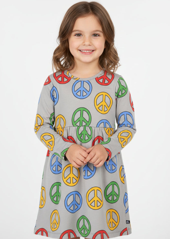 Girls organic cotton Peace long sleeve dress by CarlijnQ - sustainable skater dress for kids