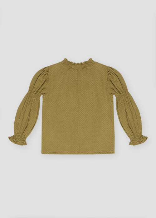 Breathable organic cotton women blouse is with a high neck made with organiccotton in mustard colour. Shop sustainable women fashion at MiliMilu Lifestyle.