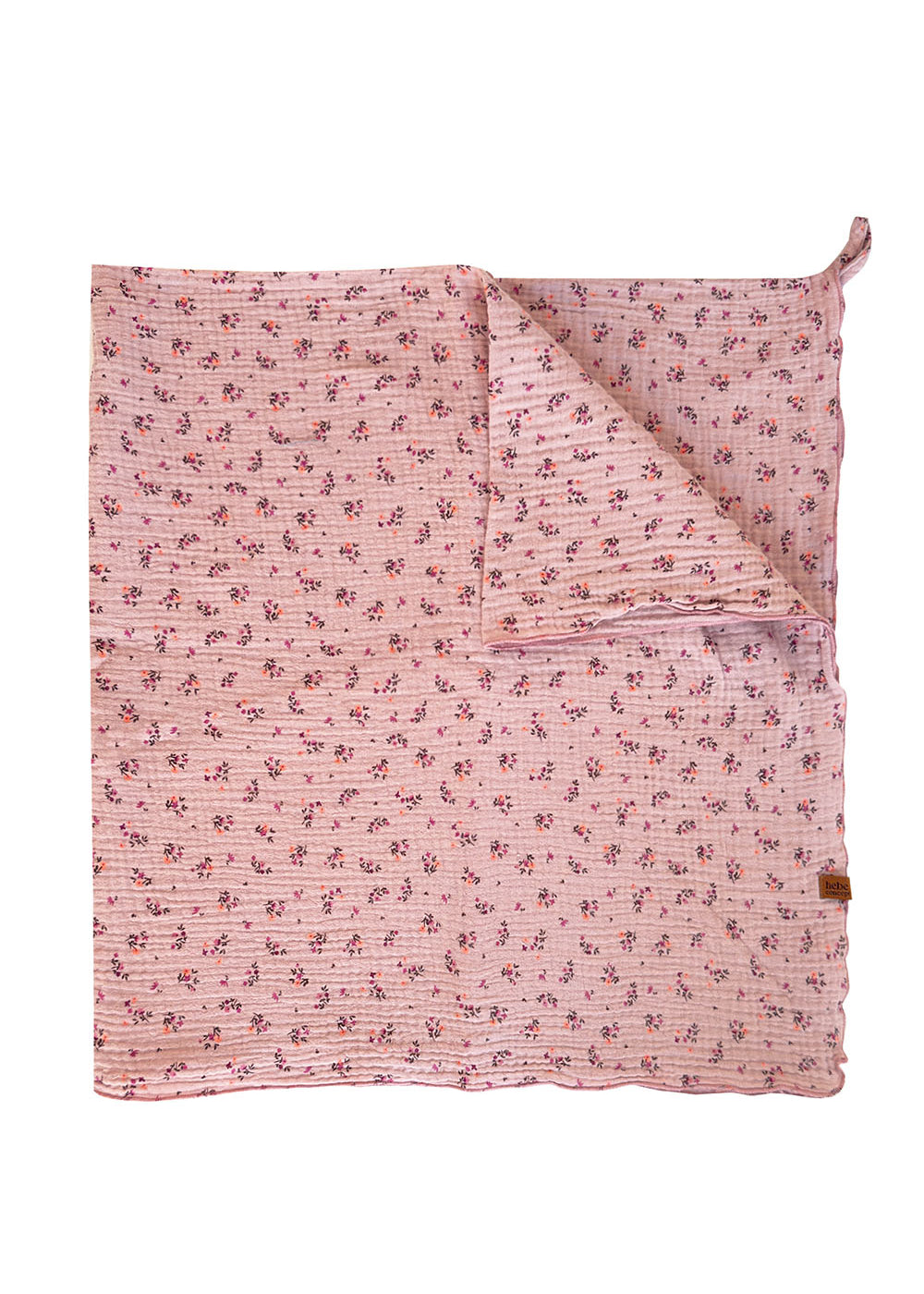Pink floral muslin baby blanket with hanger by Hebe - Oeko-Tex certified soft breathable newborn blanket for nursery and gifting