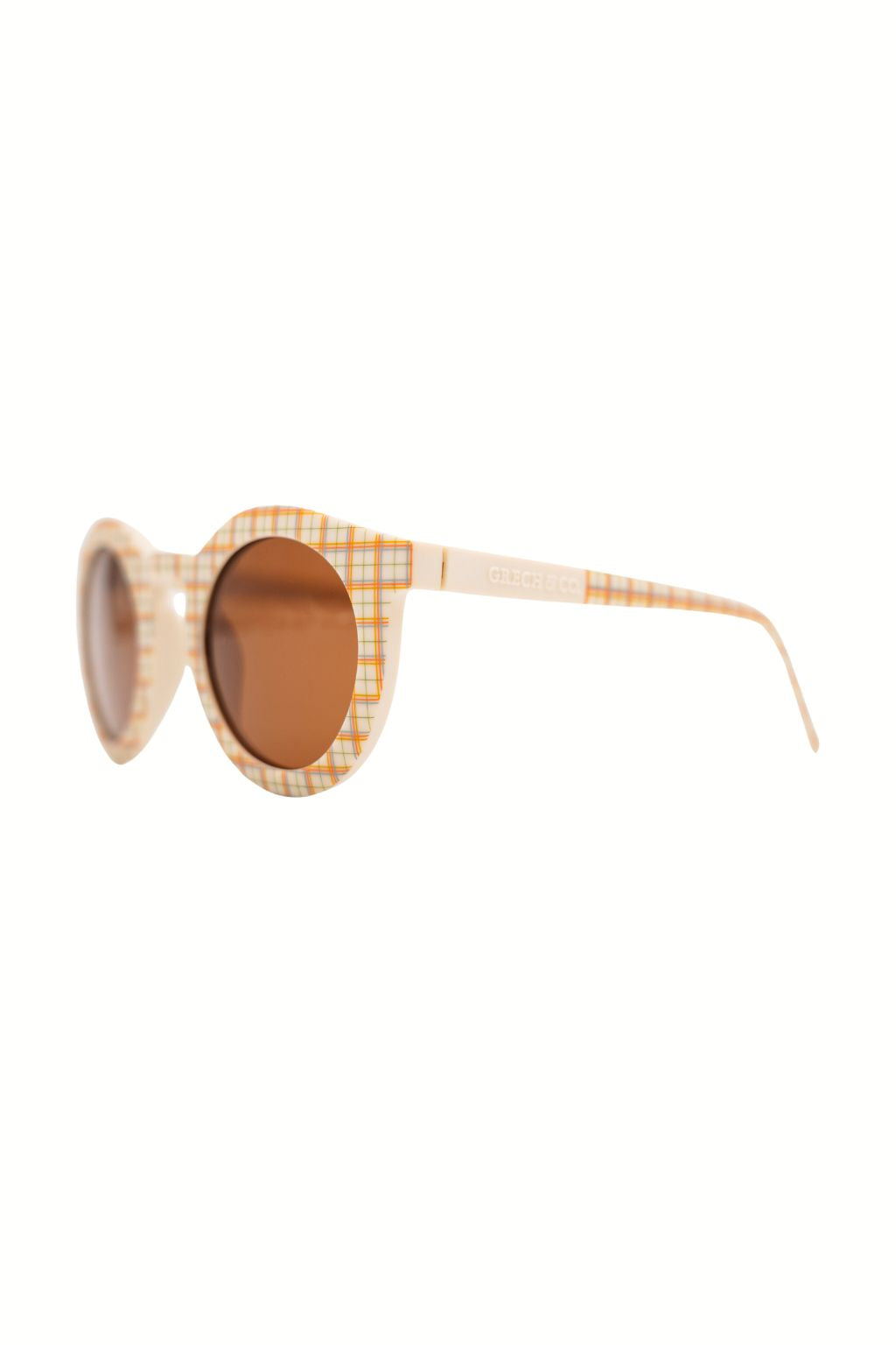 Eco-friendly sunglasses in plaid pattern are flexible and has polarised lenses, providing UV400 protection. Mini me sunglasses and family matching sunglasses.