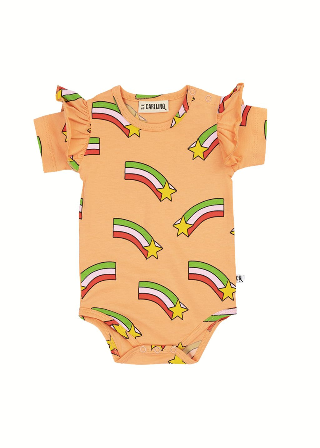 Organic cotton baby bodysuit star print peach – GOTS certified, eczema-safe by CarlijnQ | Milimilu HK SG AU
