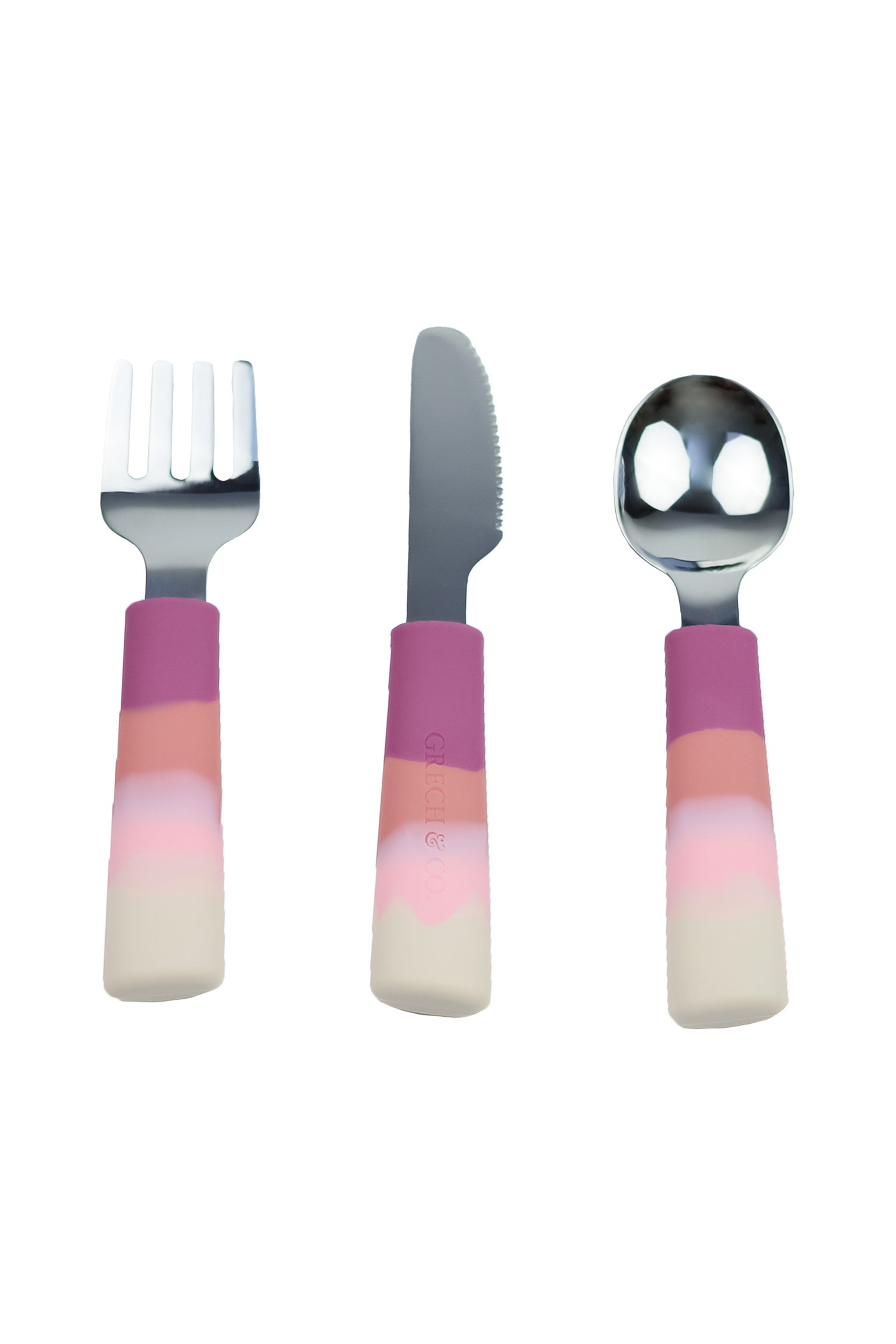 The best cutlery set for toddlers in pink online at MiliMilu Lifestyle. Anti-slip silicone handle; toddler cutlery is eco-friendly is a practical kids gift.
