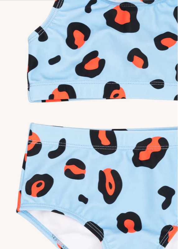 Leopard print girl bikini and tween bikini online. Eco friendly kids bikini, made from recycled materials and with UPF 50. Shop the best kids summer clothing.