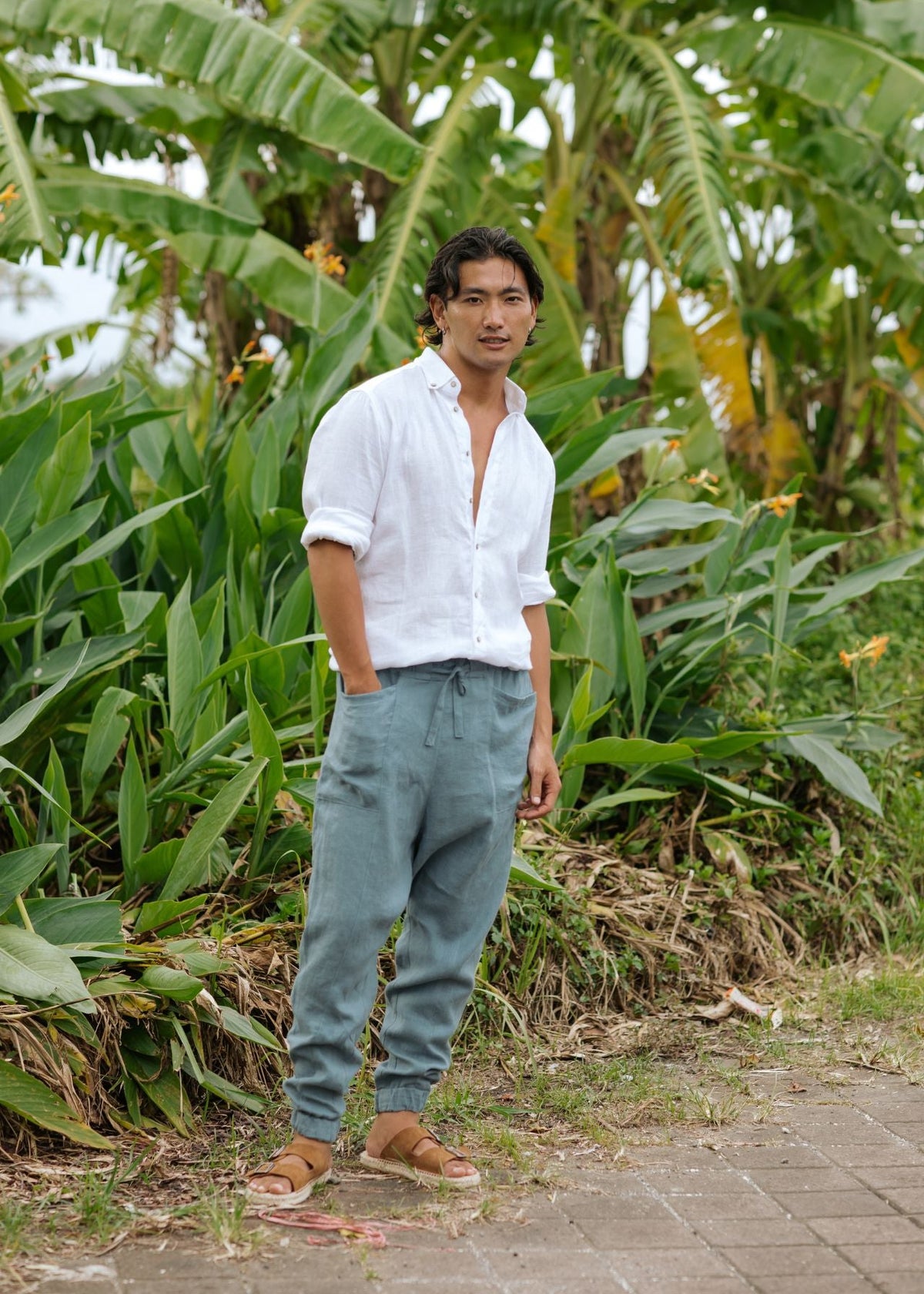 Men White Linen Shirt Nevada