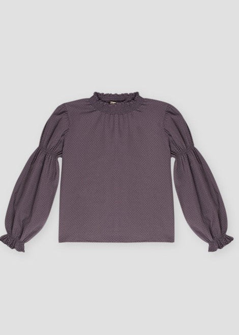 Brigette Plum Blouse — Smocked Neckline & Long Sleeves, Organic Cotton
