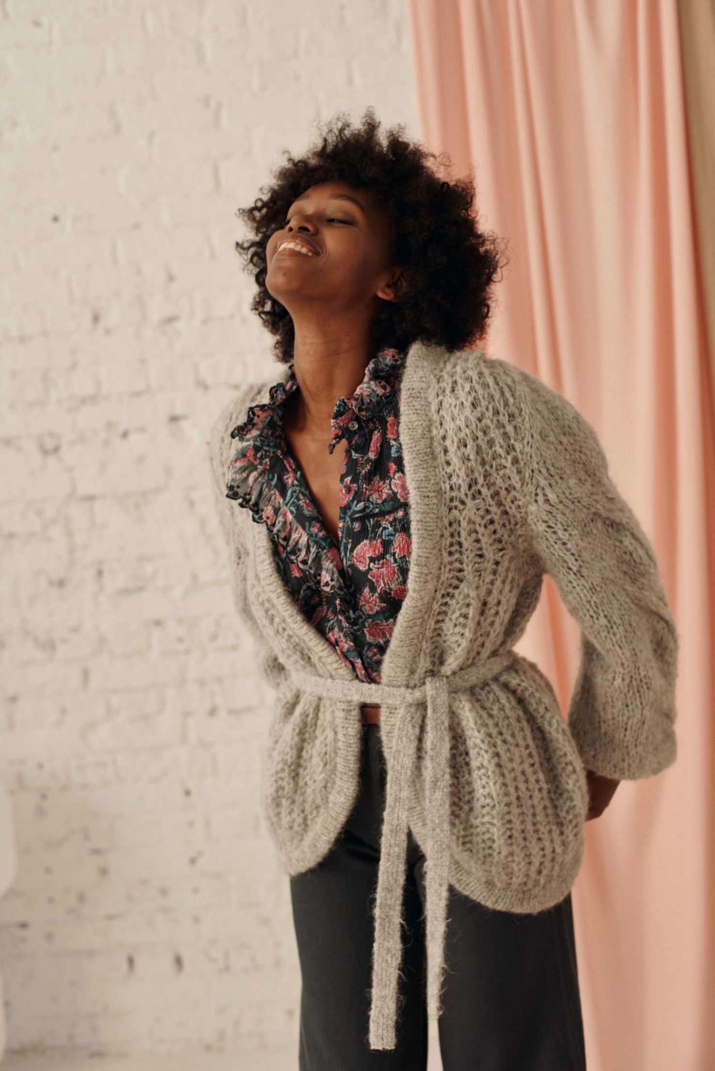 Organic cotton women's blouse in charcoal wildflowers print by Louise Misha. Shop organic cotton women clothing and organic cotton women blouses online.