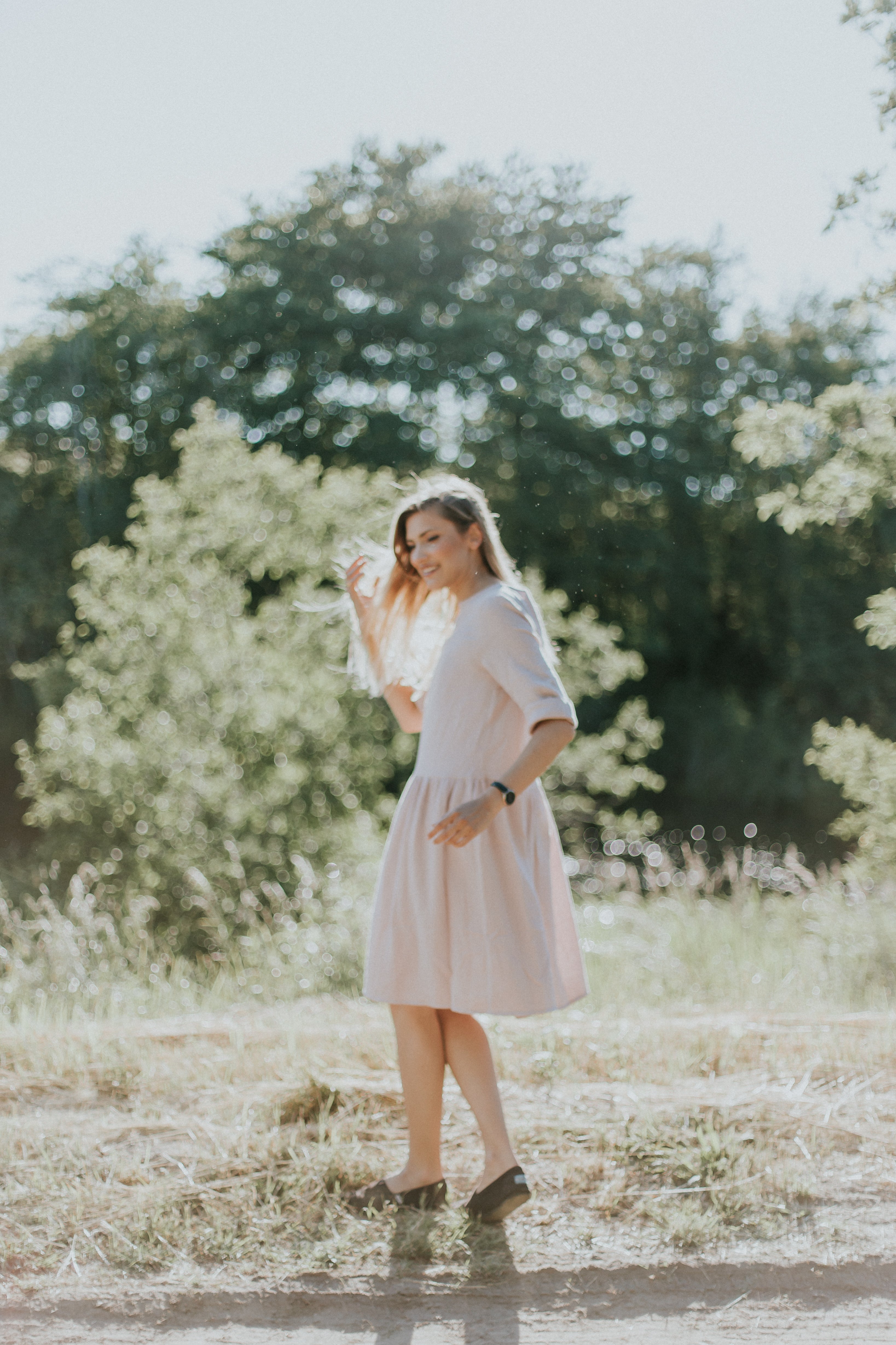 Sustainable Women's Dress Soft Pink - Full Length Breathable Organic Cotton for Senstive Skin