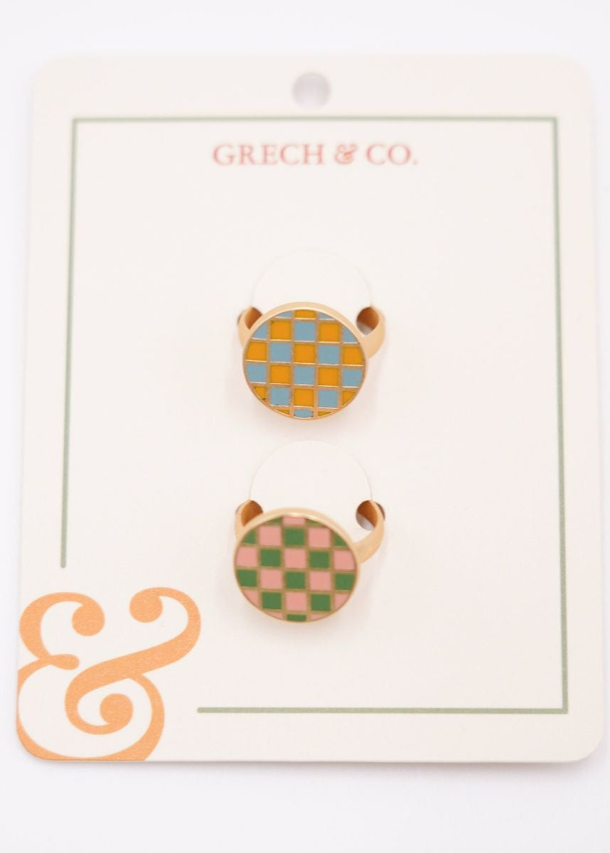 Girls friendship rings with checks and kids jewellery by Grech &Co at MiliMilu Lifestyle. Friendship ring is the best gift for girls & also Christmas gift.