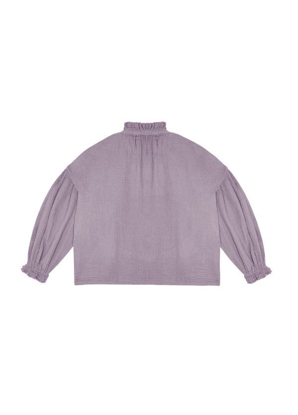 Lilac sustainable girls blouse is made with breathable organic cotton chiffon with a tie-dye. The Olivia girl blouse is perfect for every day wear online.