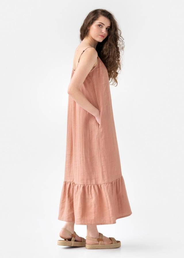 Mahe ash rose linen dress detail – sustainable fair trade fashion by Magic Linen.