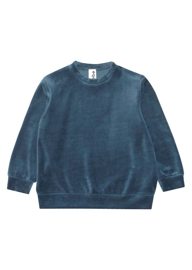Mini Me matching blue velvet sweatshirts for mum and kids — sustainable family fashion at Milimilu HK SG AU