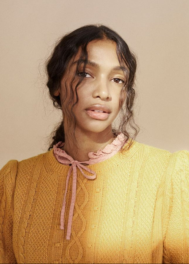 Lourdes recycled cashmere jumper in mustard by The New Society — puffy sleeves, made in Portugal