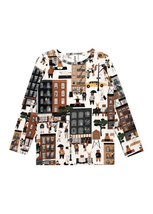 Organic cotton kids top New York print, ethically made in Latvia by Hebe — shop MiliMilu HK SG AU UK JP