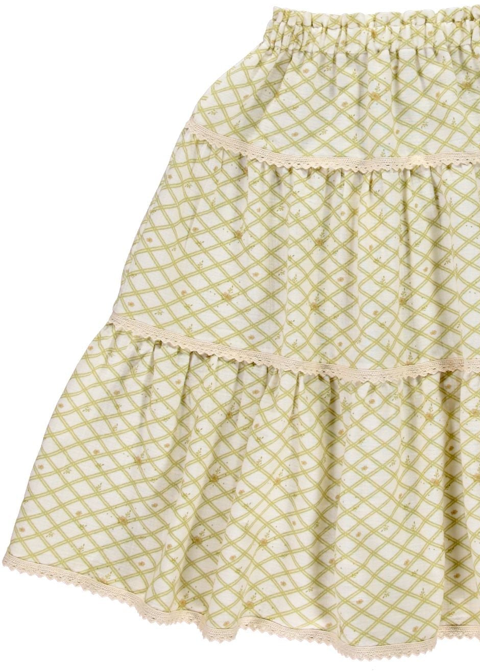 Flat lay of Liilu Sanne organic cotton maxi skirt embroidery detail for Singapore and Australia