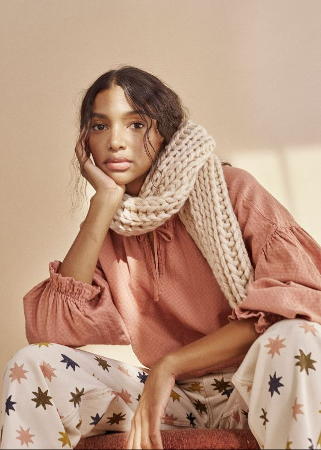 Olivia organic cotton chiffon blouse in petal by The New Society — dobby structure, made in Portugal