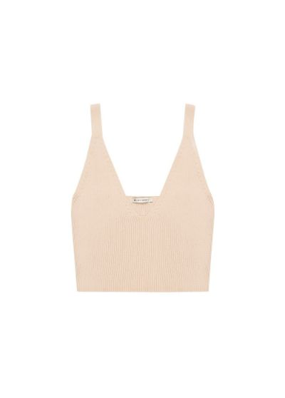 Organic cotton women cropped top in beige is trendy and lightweight and made with organic cototn. Shop stylish women summer tops and women cropped tops.