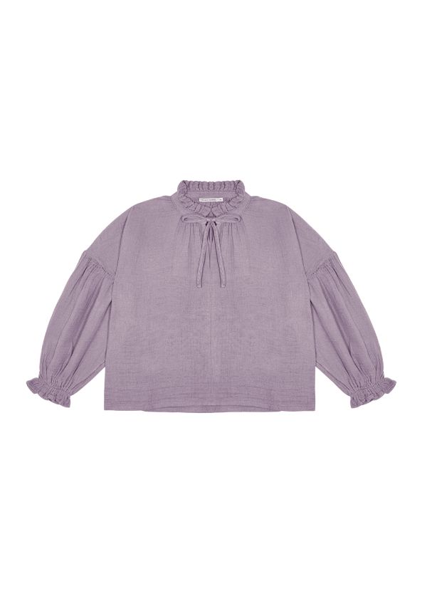 Lilac sustainable girls blouse is made with breathable organic cotton chiffon with a tie-dye. The Olivia girl blouse is perfect for every day wear online.