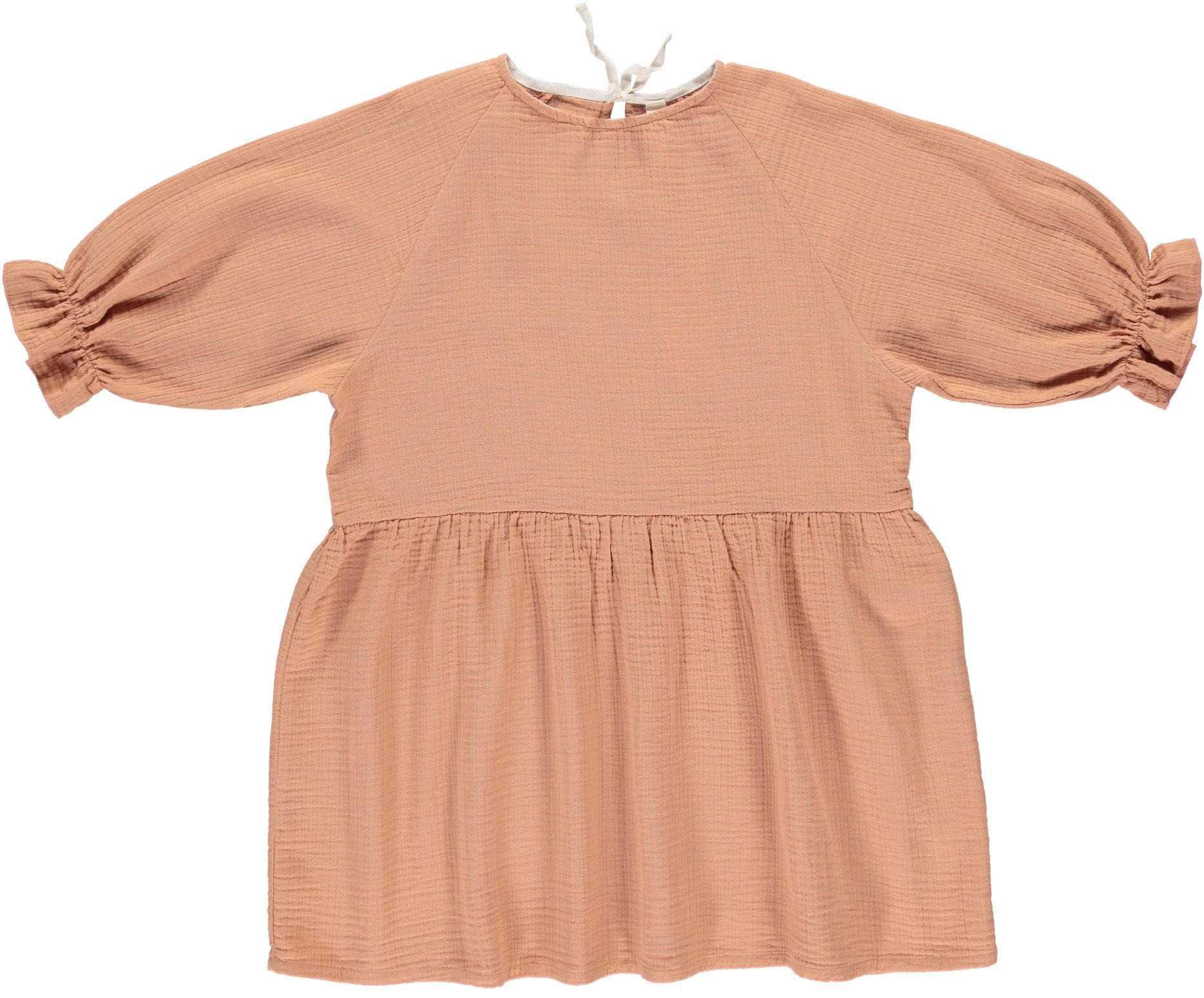 The breathable organic cotton girl's muslin dress in toast colour. MiliMilu Lifestyle offers organic cotton kids clothing and organic cotton girl dresses.