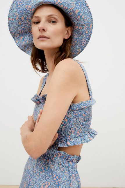 Breathable & lightweight liberty cotton women summer dress with an open back is stylish and comfortable. Women midi dress from organic cotton is trendy.