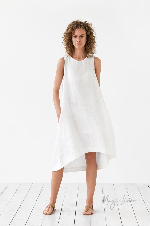 The women's white linen dress is made with the high quality, breathable sustainable linen. Free fit & flowy womens linen dress, timeless linen dress for women.