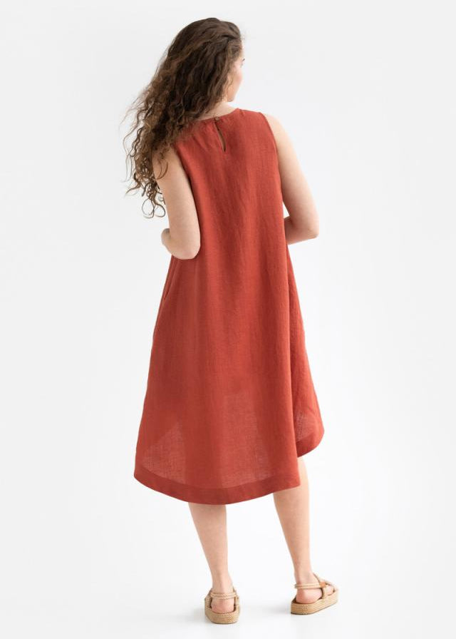 Clay linen dress Royal Toscana – asymmetric hem, breathable European linen for women