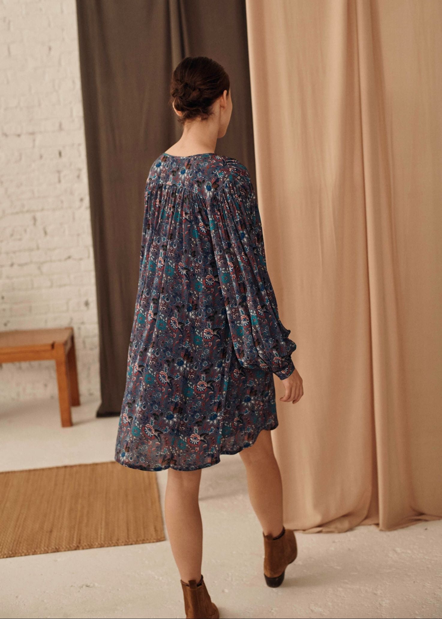 Vintage style women's dress Shana by Louise Misha — bohemian blue floral print for garden parties & holidays | MiliMilu