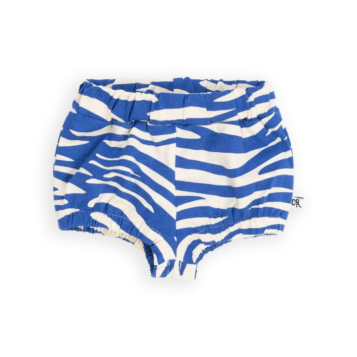 The organic cotton baby bloomer from The Feeling collection is a must-have for every baby's wardrobe, comfortable and soft for everyday wear. This baby bloomer has a bright blue zebra allover print and is made with organic cotton (GOTS) by CarlijnQ ( Netherlands). Perfect baby bloomer for every baby, baby present and baby shower gift.