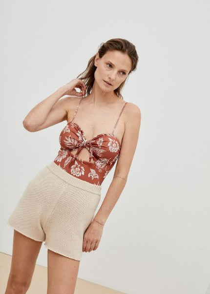 Sienna one-piece swimsuit by The New Society – burgundy floral print, OEKO-TEX certified recycled fabric