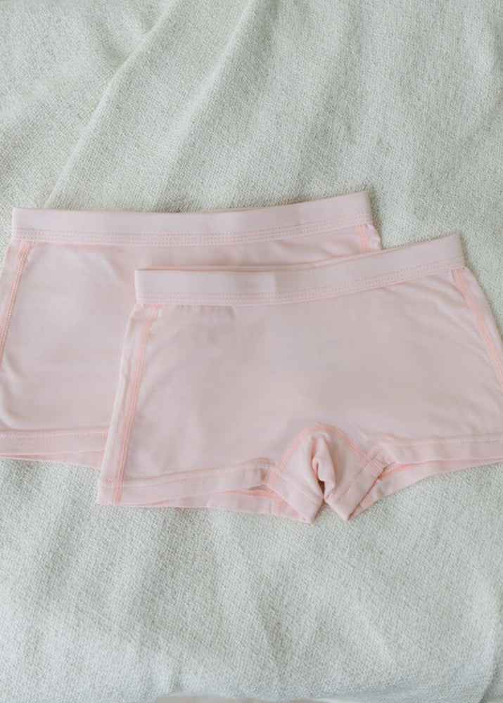 Just Peachy girls pink shorties are made with Lenzing TENCEL Micro Modal Fibers. Kids underwear for sensitive skin and eczema-prone skin at Milimilu Lifestyle.