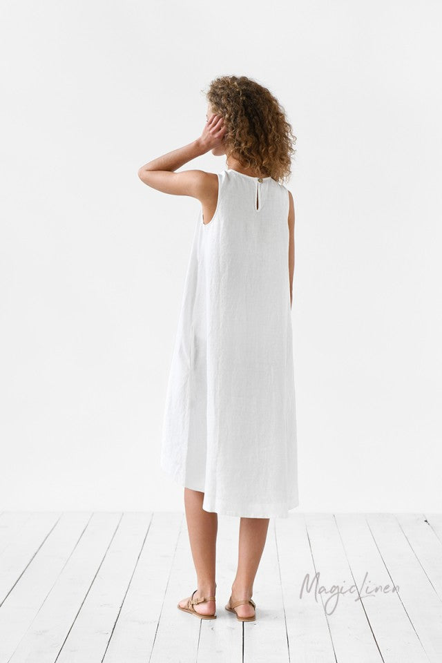 The women's white linen dress is made with the high quality, breathable sustainable linen. Free fit & flowy womens linen dress, timeless linen dress for women.