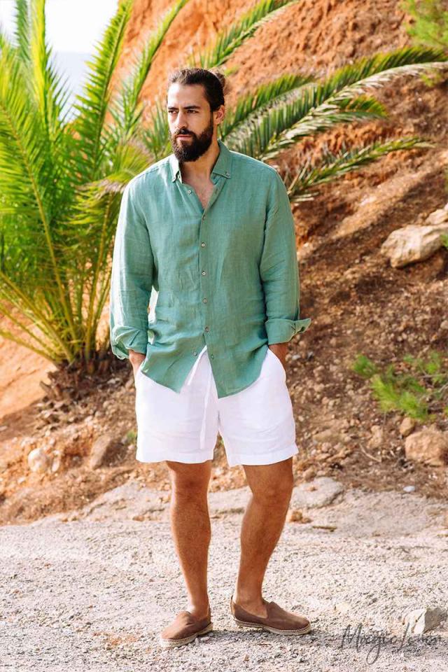 Men's linen shirt in matcha green will Men's linen shirt in matcha green will make sure you are stylish. High-quality linen men's linen shirt online now at MiliMilu. Shop the best Father's Day gifts.