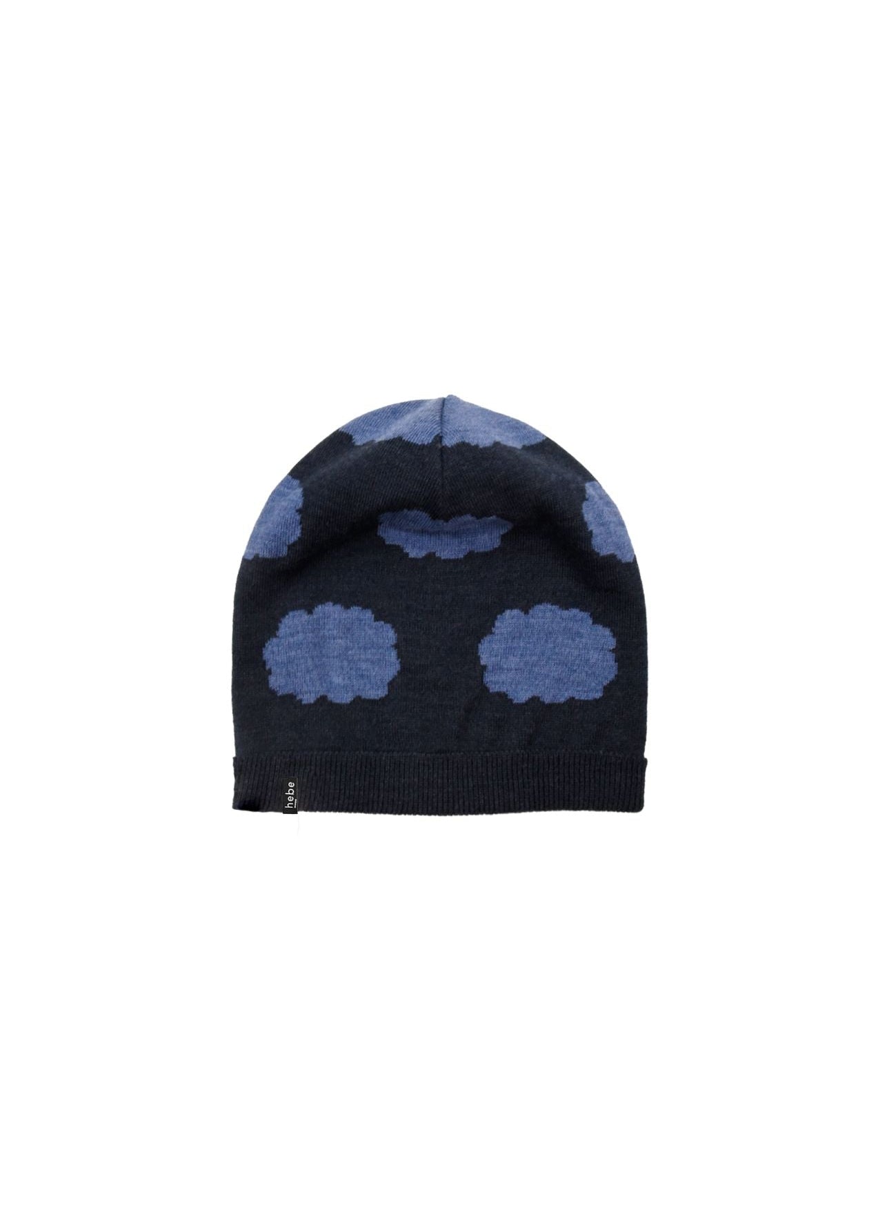 Blue merino wool kids hat with clouds - Hebe winter beanie for boys and girls