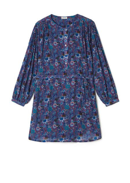 Vibrant blue pattern Shana dress by Louise Misha — cropped shirt dress with gathered shoulders | MiliMilu HK SG