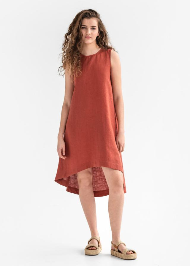 Women's Royal Toscana linen dress in clay – sleeveless, relaxed fit by Magic Linen