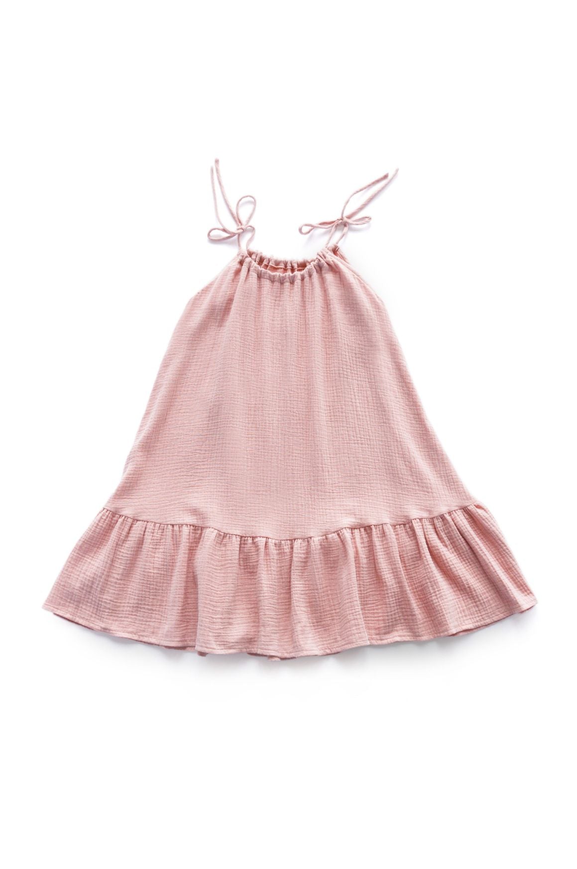 Sustainable girl's dress from lightweight, breathable organic muslin (GOTS) in dusty pink color. Handcrafted with love, made with no nasties, and allergy free. Mini Me dresses for Mommy and daughter matching are available. MiliMilu offers sustainable fashion for kids and women from organic and eco friendly materials.