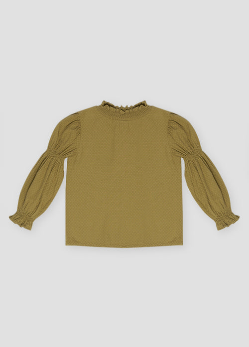 The breathable organic cotton women's blouse is trendy and lightweight. Brigette blouse is with a high neck made with organic in mustard colour in fair trade by The New Society. The Bridgette women's blouse is trendy and comfortable and, in no time, will become your wardrobe staple. Shop sustainable fashion.