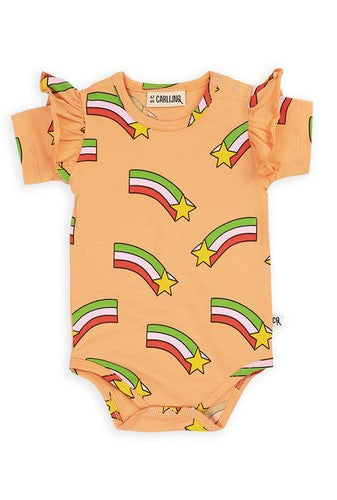 Shop organic cotton baby body in peach colour online at MiliMilu. This organic cotton fabric is extra soft and suitable for babies with sensitive skin eczema.