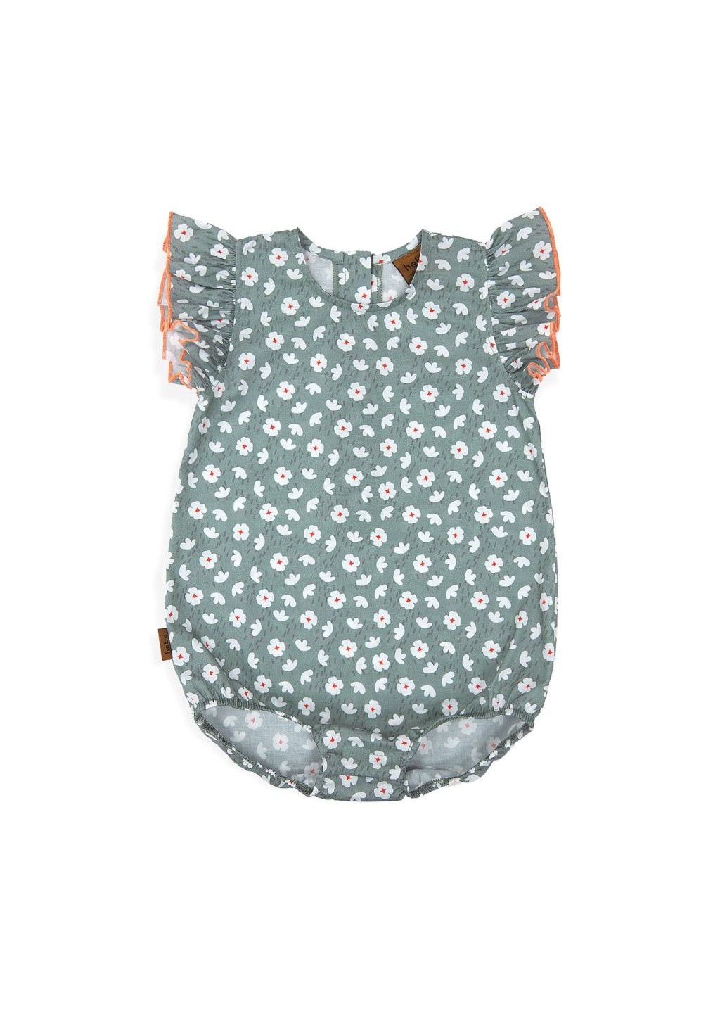 Baby girl green flower print body with frill details by Hebe — lightweight breathable cotton, ethically made in Latvia | MiliMilu HK SG AU