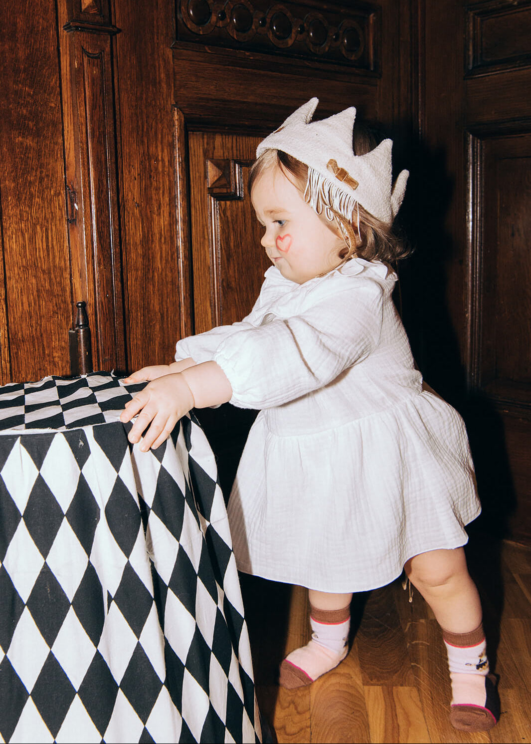 Adjustable white princess crown for toddlers and tweens, soft fabric headband