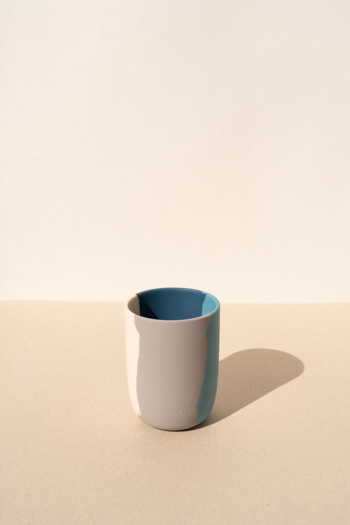 Toddler & kids eco cups in blue tones by Grech&Co, these cups are environmentally friendly & made from 100% LFGB grade silicone, which makes them easy to hold.