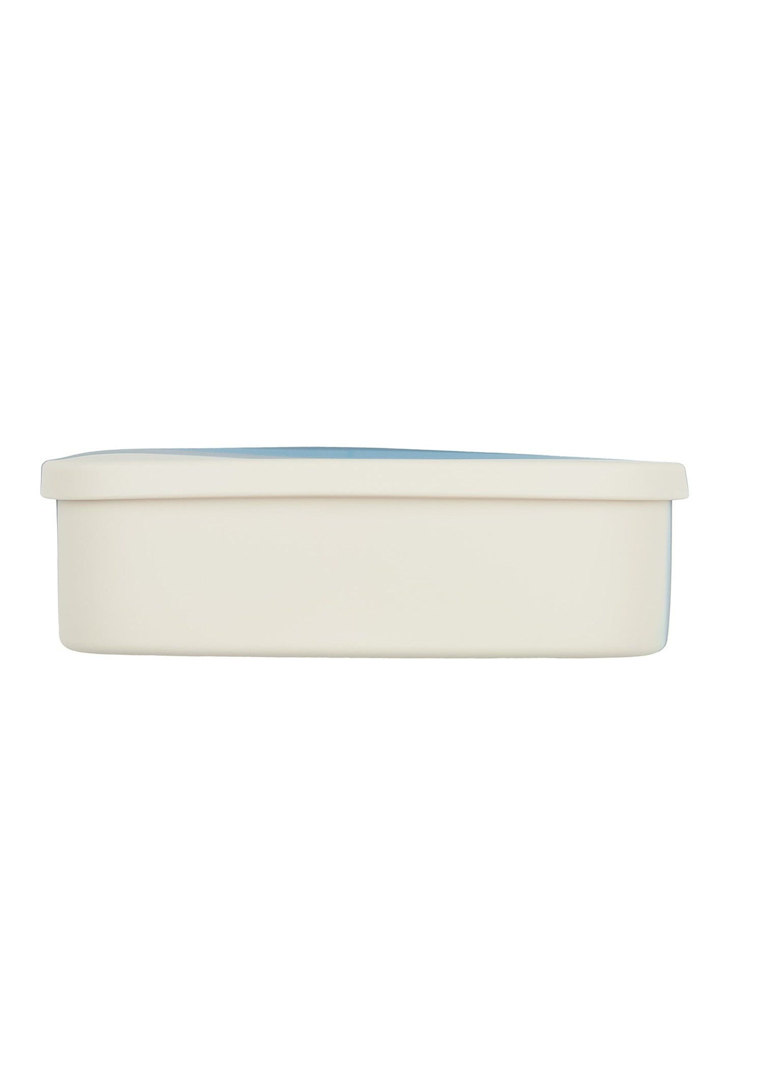 Grech & Co blue silicone lunch box side profile closed showing cream base and blue ombre lid on white background — LFGB-grade kids lunchbox at Milimilu