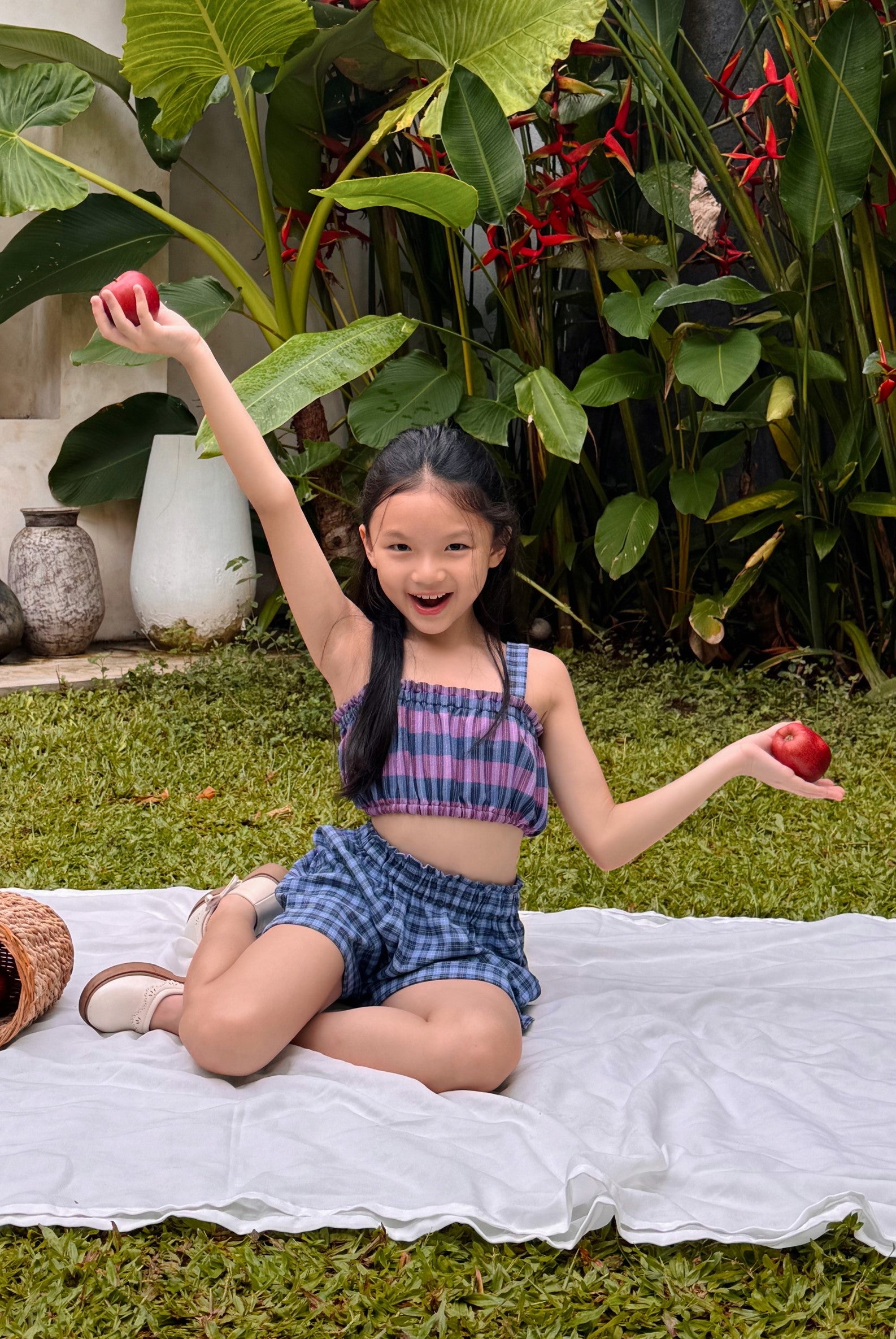 Girls summer outfit set bright shorts with matching crop top available.