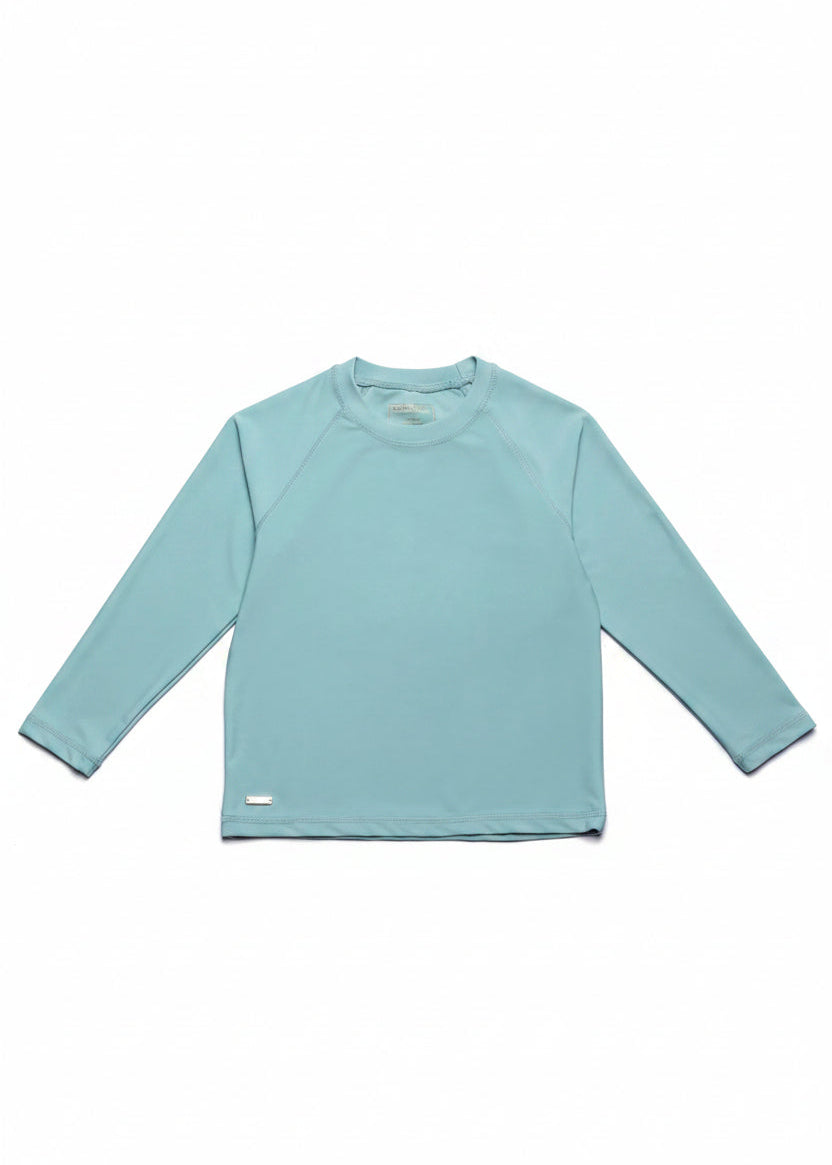 Grech & Co boys blue long sleeve rashguard swimsuit with UPF 50+ sun protection