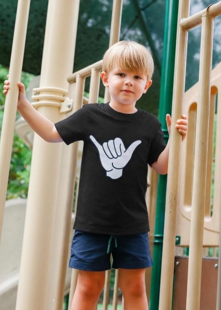 CarlijnQ Shaka kids T-shirt in black — organic cotton unisex top for boys and girls
